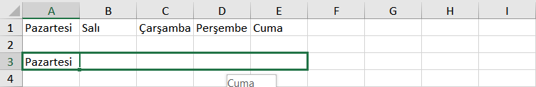 Excel günleri otomatik doldurma