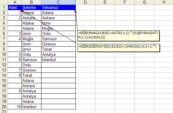 Excel mükerrer kayıt