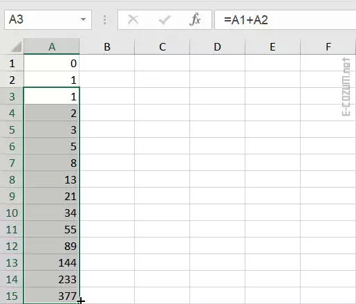 Excel fibonacci listesi