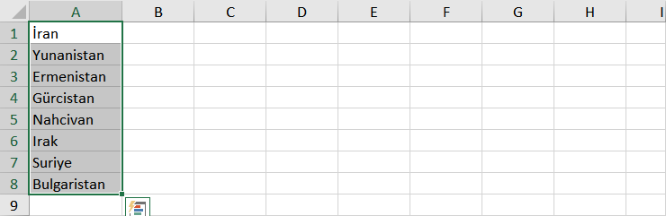 Excel özel liste oluşturma