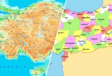 Türkiye fiziki ve siyasi harita birleşimi