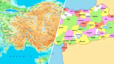 Türkiye fiziki ve siyasi harita birleşimi